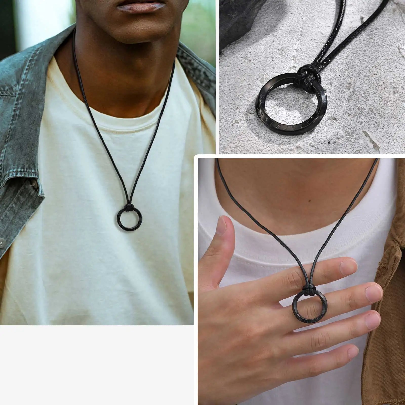 Vnox Retro Niche Viking Mobius Necklaces For Men Stainless Steel Round Pendant With 60cm Rope/Metal Chain Four Color