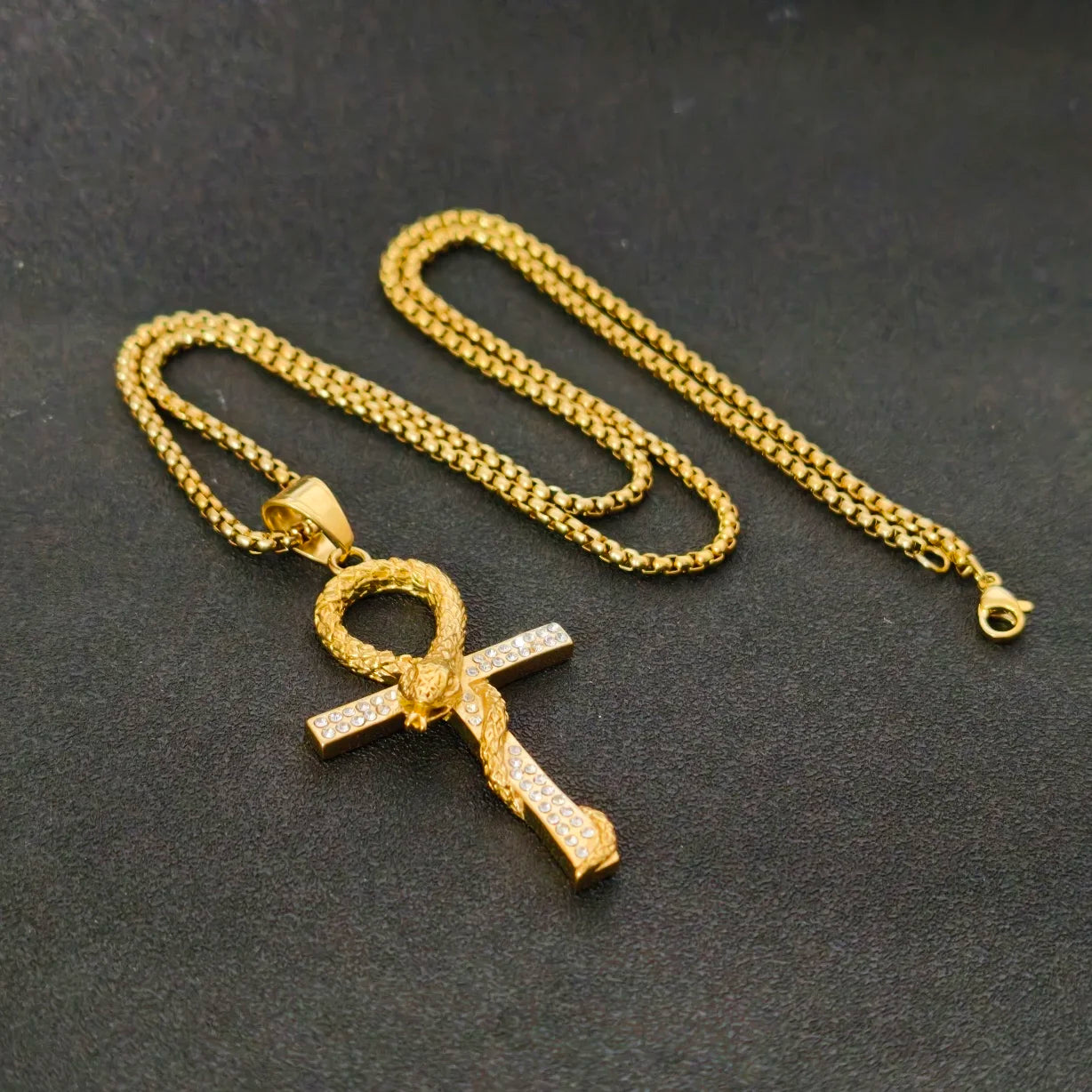 New Egypt Black Big Ankh Cross Pendant Necklace For Women Men Silver Plated Key of Life Stainless Steel Egyptian Jewelry
