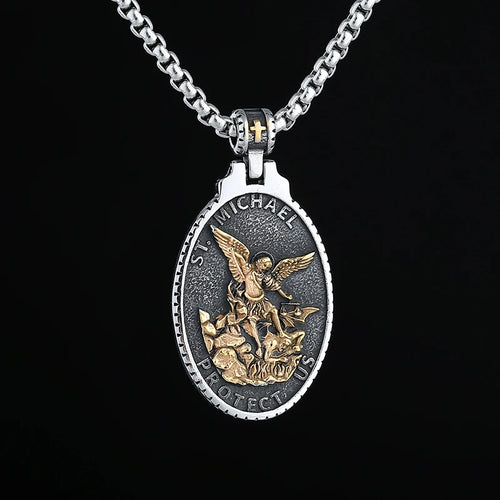Archangel St. Michael Gold Patron Pendant Necklace