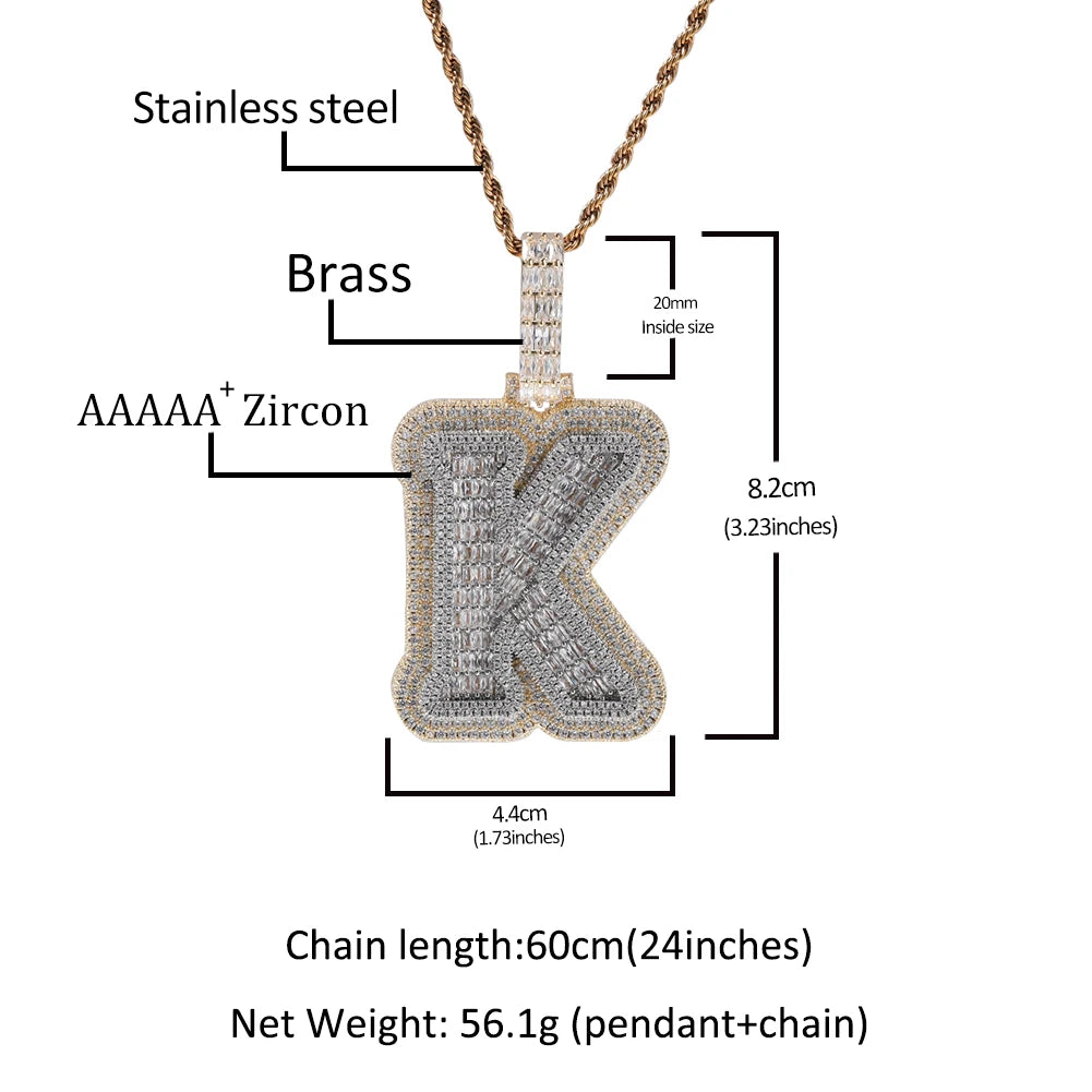 UWIN Customized Initials Baguettecz Pendant Necklaces Iced Out 2 Tone Letters Charms for Men Fashion Jewelry