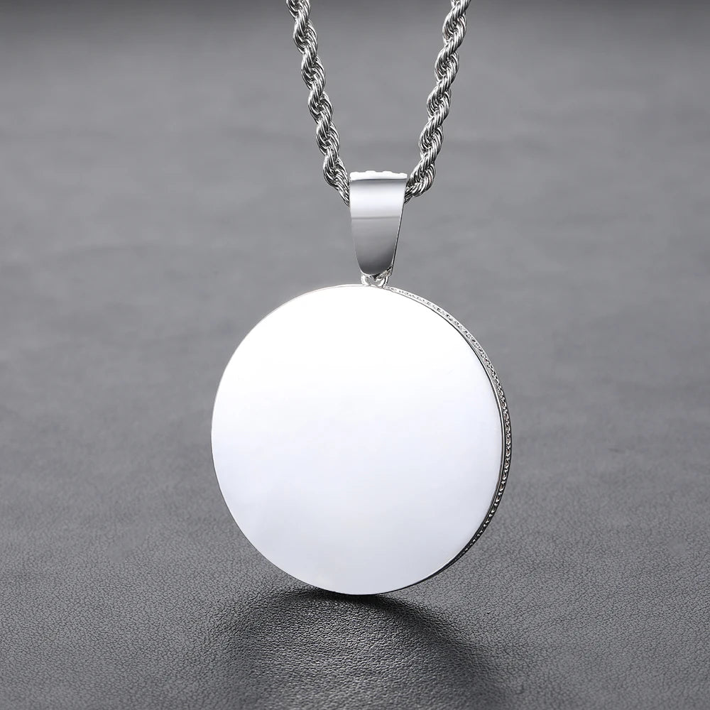 Iced Out Photo Pendant Necklace Stainless Steel