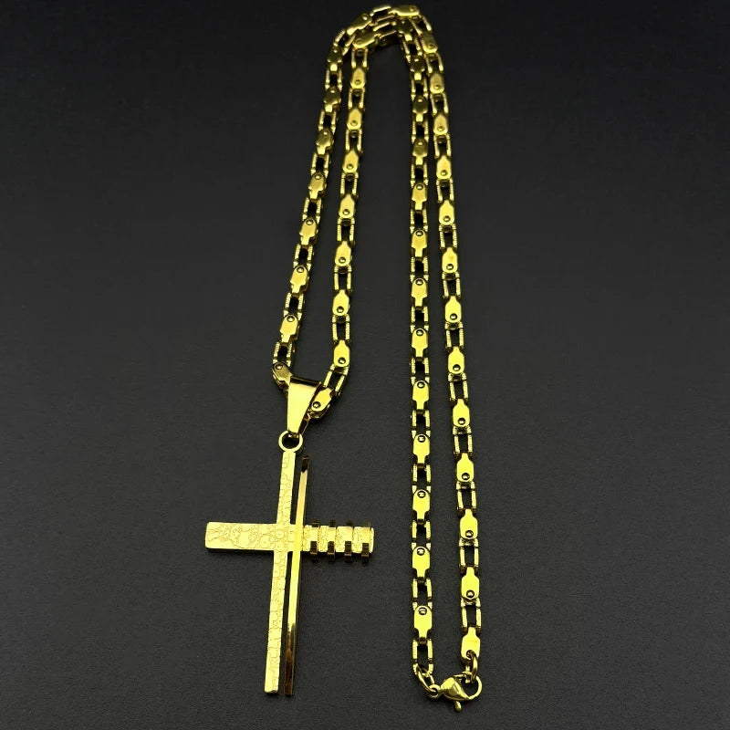 Gold Jesus Cross Pendant Necklace Byzantine — Stainless Steel