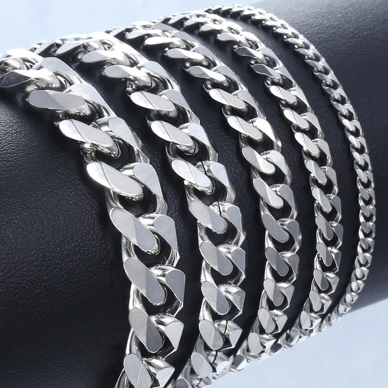 Titanium Steel Basic Curb Chain Bracelet for Men Stainless Steel Cuban Link Chain Wristband Classic Simple Heavy Male