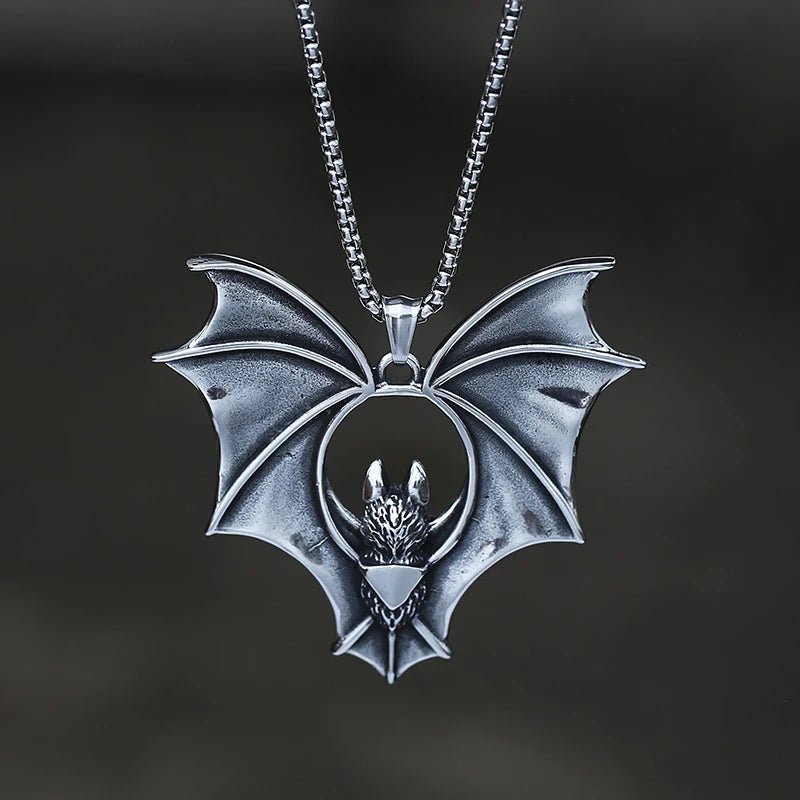 3D Bat Pendant Necklace — Stainless Steel