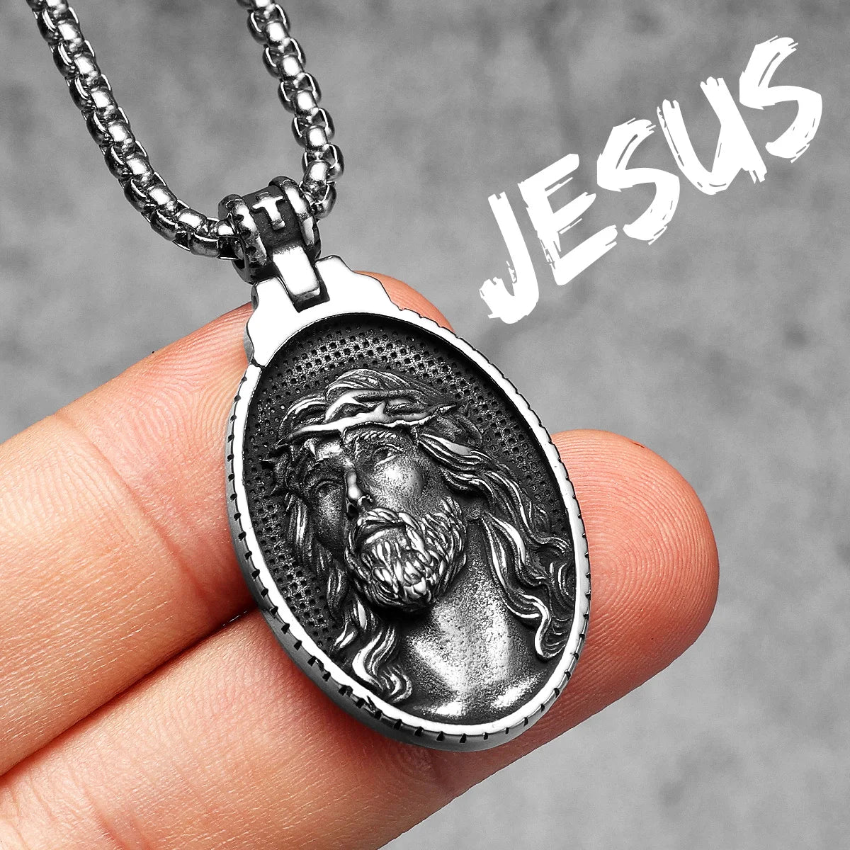 Jesus Pendant Necklace — Stainless Steel