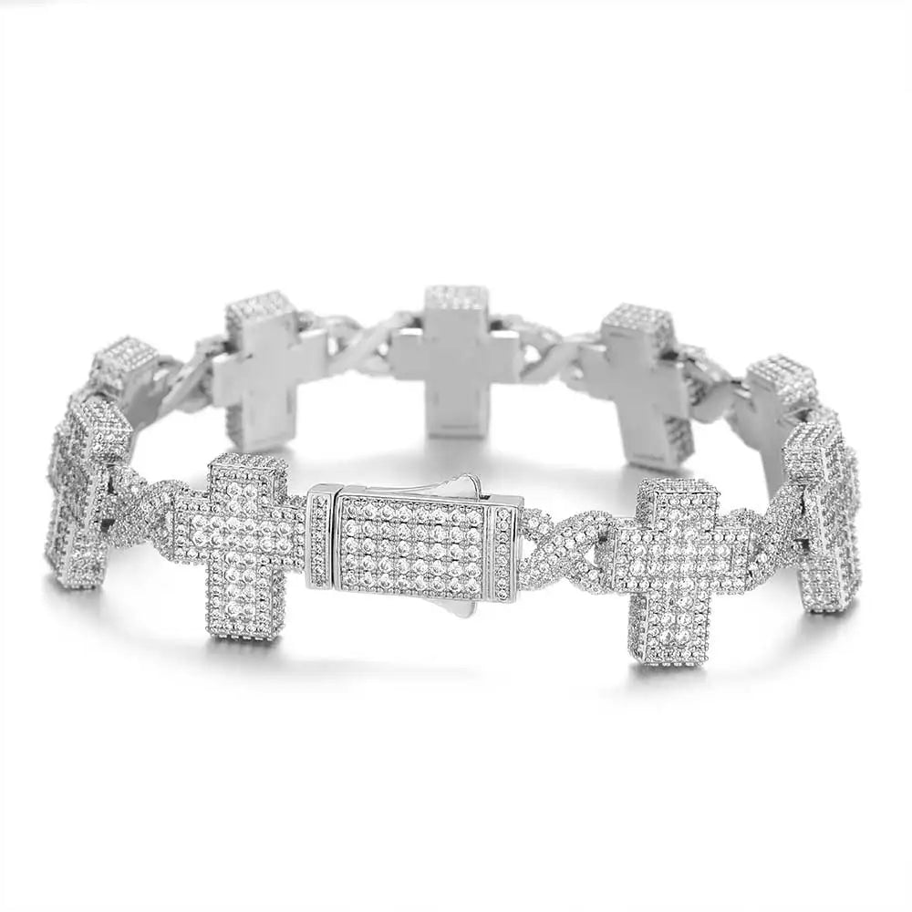 Iced Out Cross Infinity Bracelet CZ Cuban