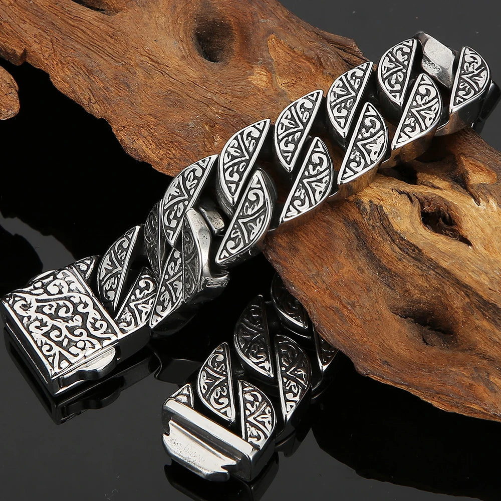 Stainless Steel 17MM Wide Chain Man Bracelet Homme Gold Color Metal Strap Men's Bracelets For Man Products 7.9"