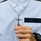 Vnox Cross Necklace for Men Women,Catholicism Jesus Pendant,Gold Color Stainless Steel Unisex Collar,Church Prayer