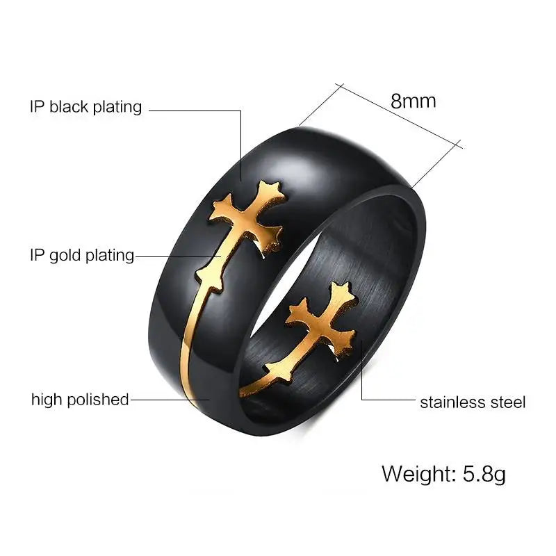 Gold Silver Color Cross Ring for Women Men Black Stainless Steel Cool Ring Male Casual Charm Jewelry Wedding Band Separable Ring