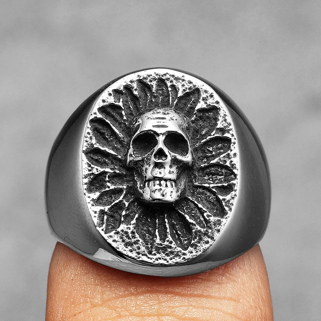 Skull Sunflower Ring Stainless Steel Gothic
