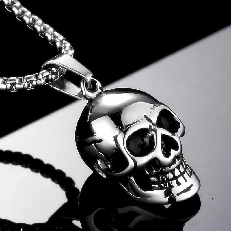 Silver Skull Pendant Necklace Stainless Steel Simple