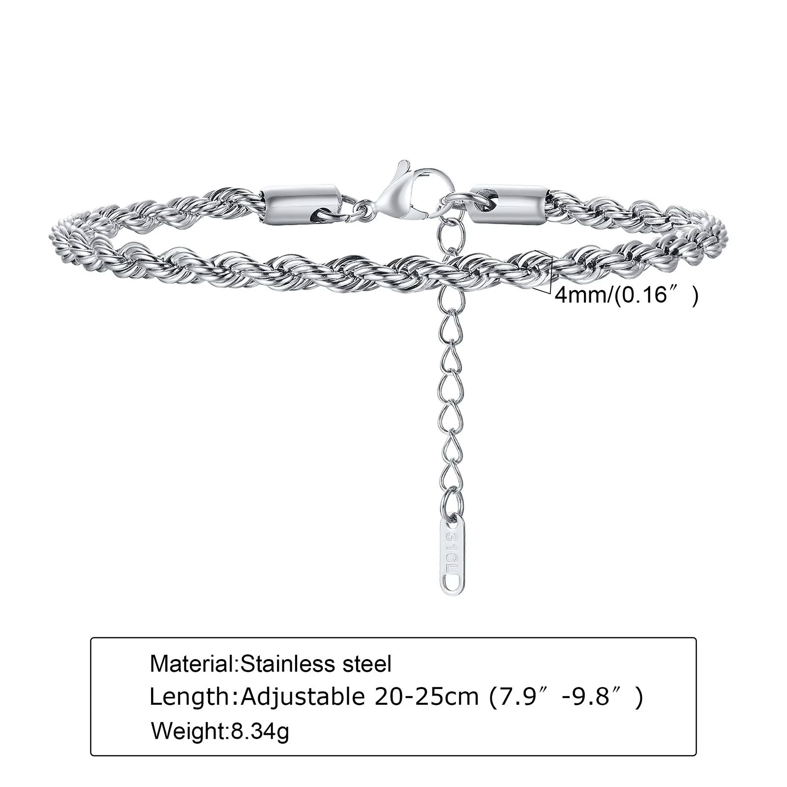 Gold Rope Chain Bracelet 5mm — Stainless Steel