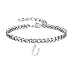 Vnox A-Z Initial Bracelets for Men Women, Never Fade Silver Color Stainless Steel Cuban Chain Bracelet with 26 Letter