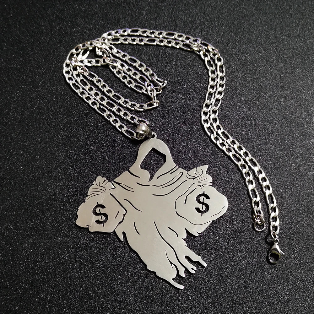 Large Haunted Pendant Necklace — Stainless Steel, 30 Inch