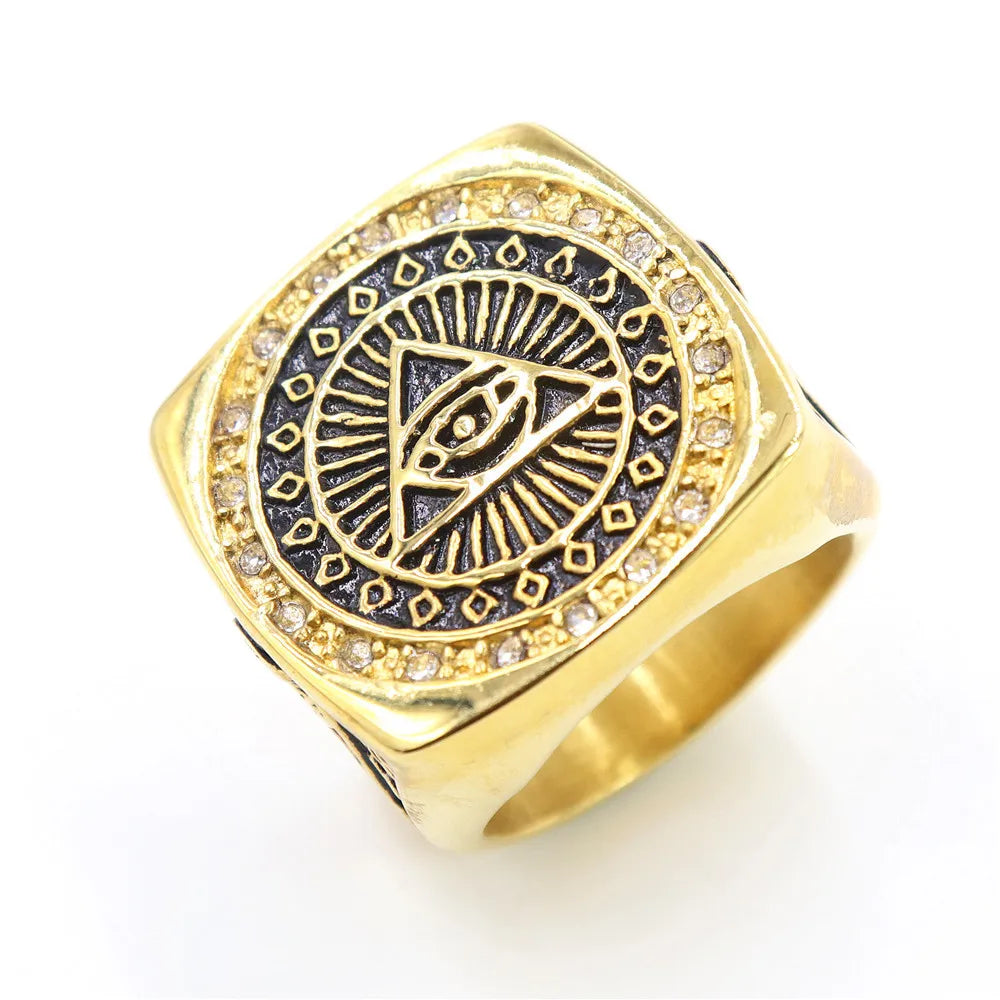 Copper electroplated gold hot-selling Viking ring Stainless SteelAGMasonic Angel Demon's Eye Ring