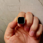 Retro Flat Square Black Glass Onyx Ring For Men Classic Metal Designer Ring Jewelry Rock Hiphop Accessories Unisex Gift
