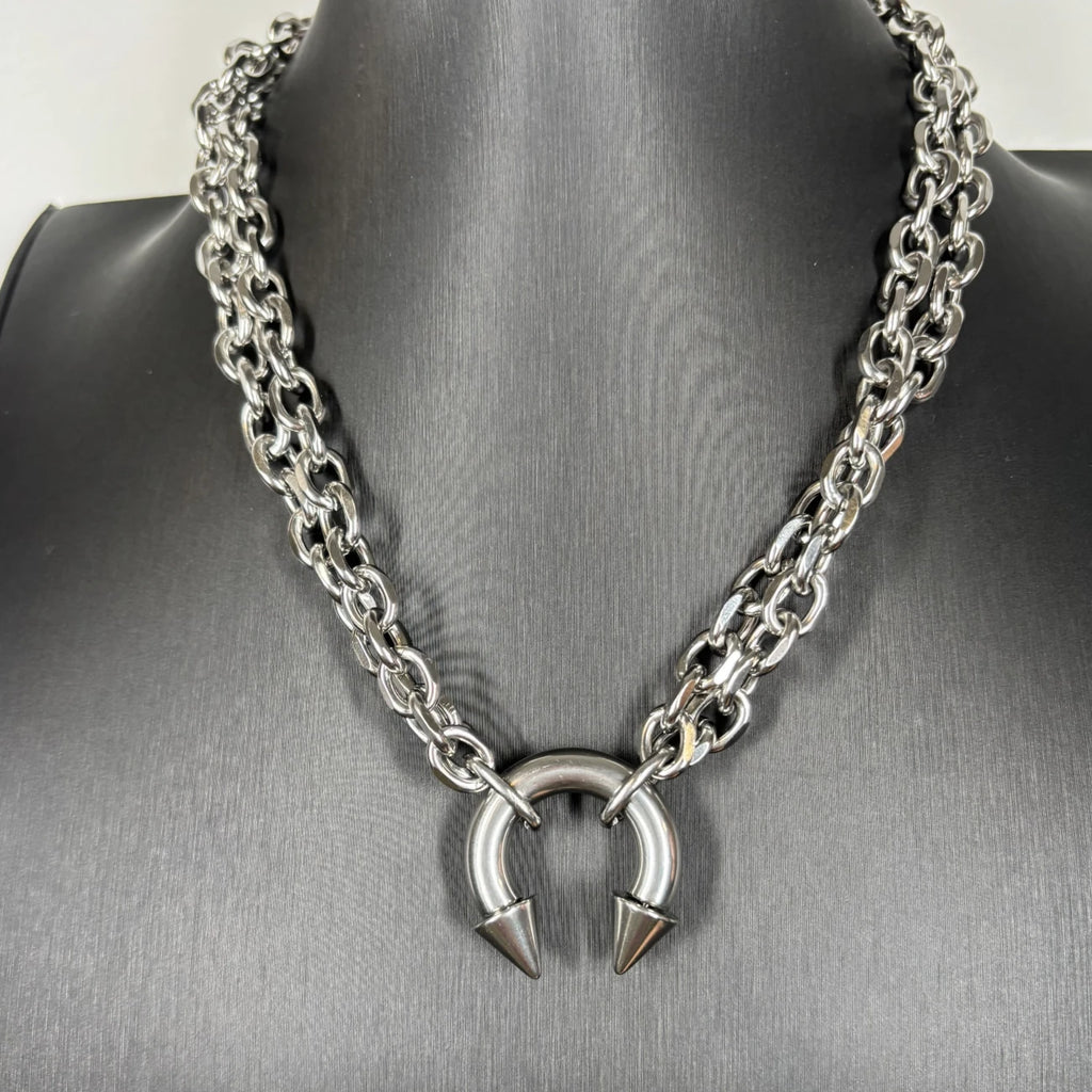 Gothic Big Piercing Spiked Choker Necklace — Stainless Steel