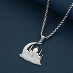Islamic Mosque Crescent Moon Pendant Necklace — Stainless Steel