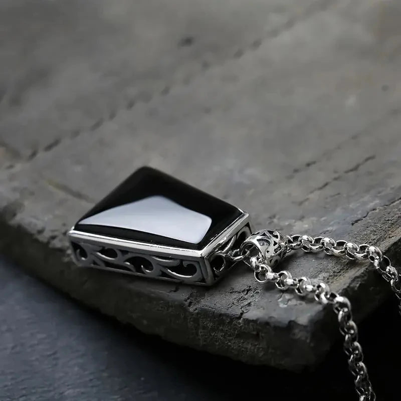Geometric Retro Pendant Necklace — Two-Tone Chain, 45cm