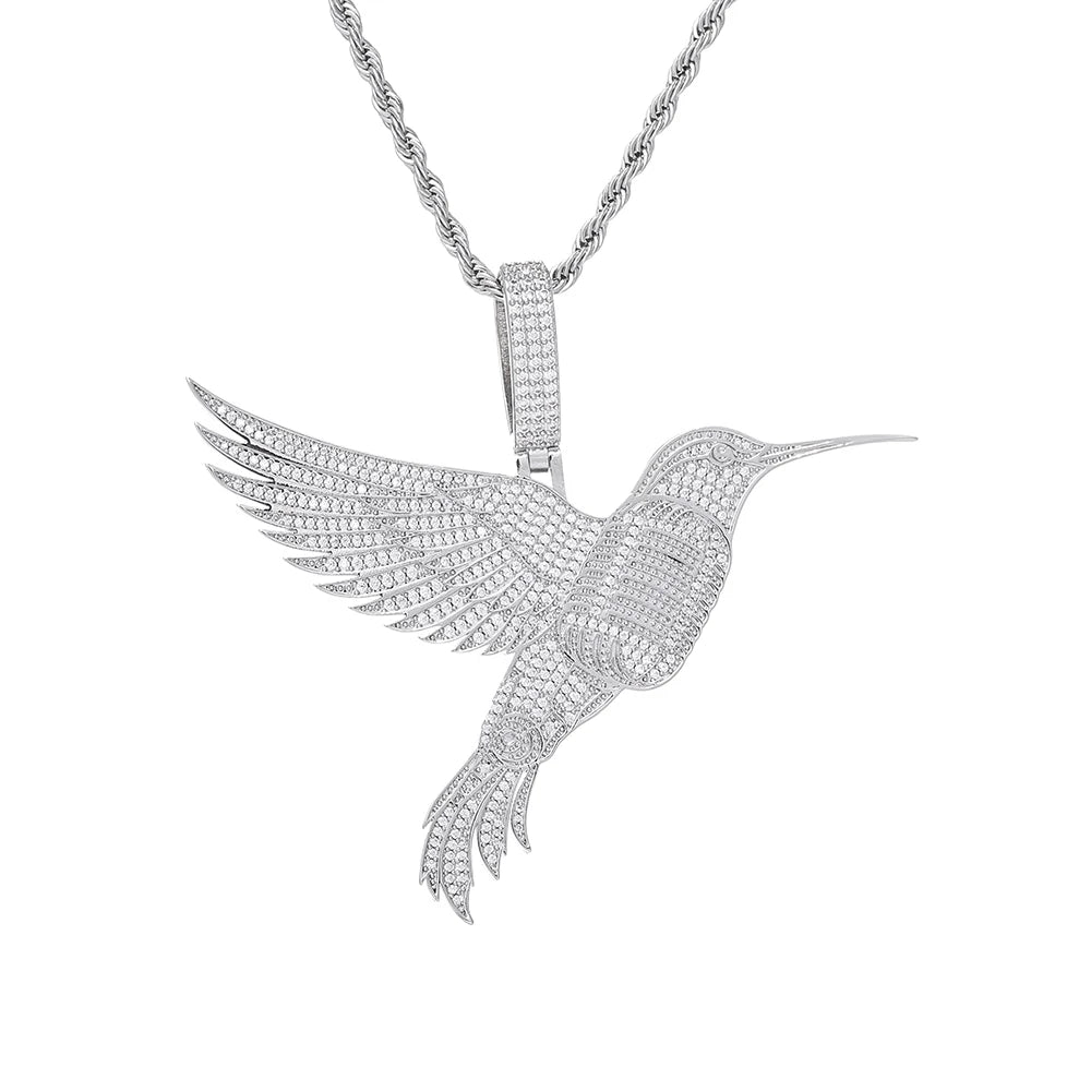 Iced Out Hummingbird Rope Chain Pendant Necklace