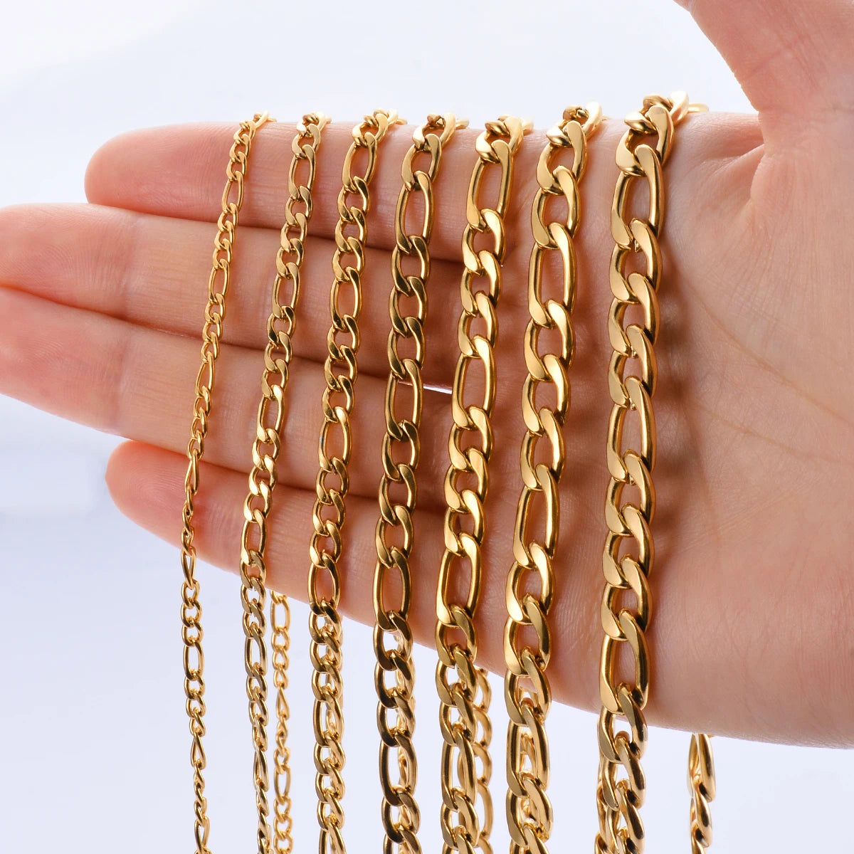1 piece 8-40 Inches Gold Color Figaro Chain Necklace 3-7.5MM Stainless Steel Figaro Link Chain for Men Women