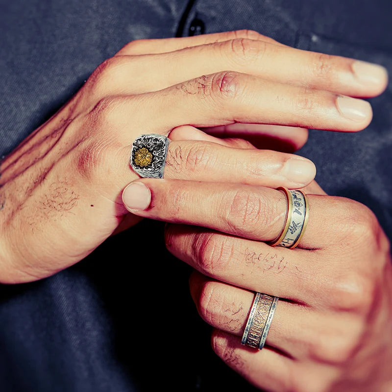 Viking treasure VEGVISIR index ring male silver ring retro punk tail ring fashion jewelry