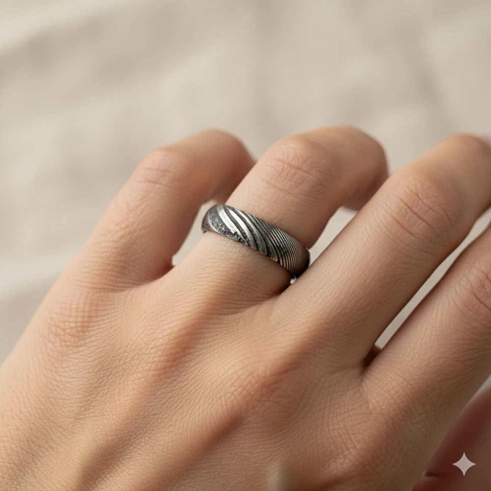 Damascus Steel CZ Band Ring — Stainless Steel