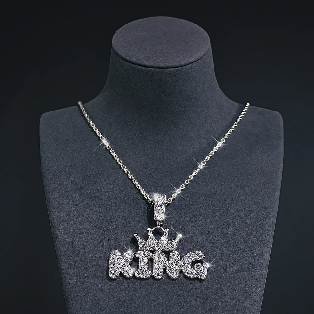 Fashion Hip Hop Crown with KING Pendant Necklace For Men Crystal Cuban Chain Iced Out Bling Hiphop Necklaces Rock Biker