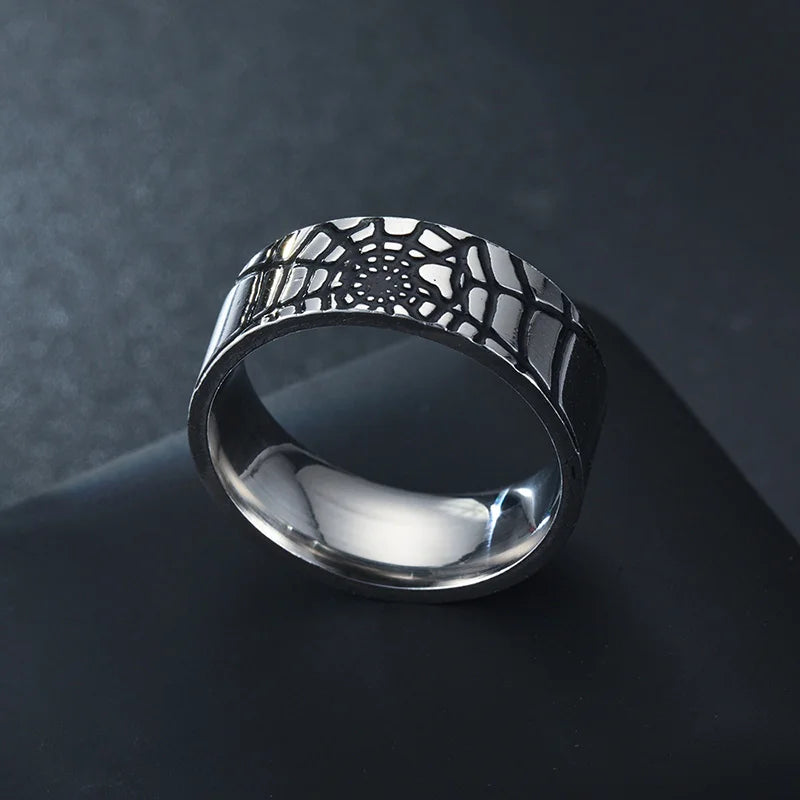 Men' Rings Homme Titanium Steel Ring For Men Spider's Web Oil Drop Punk Ring Fashion Jewelry Accessories Gift Wholesale