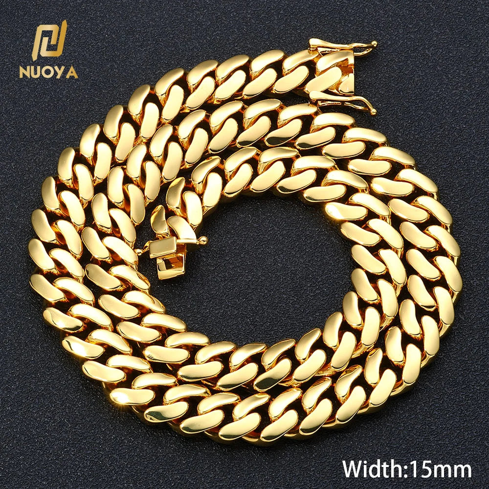 Gold Cuban Chain Necklace 10MM Smooth 18K