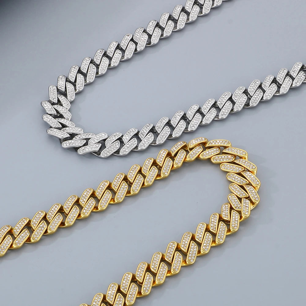 Hip Hop Rock Men's CZ Necklace & Bracelet Jewellery Set Luxury Waterproof Gold Color Stainless Steel Jewelry