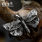 Beier Death Head Skull Butterfly Moth Pendant necklace For Man Stainless Steel Punk good detail Animal Jewelry BP8-599