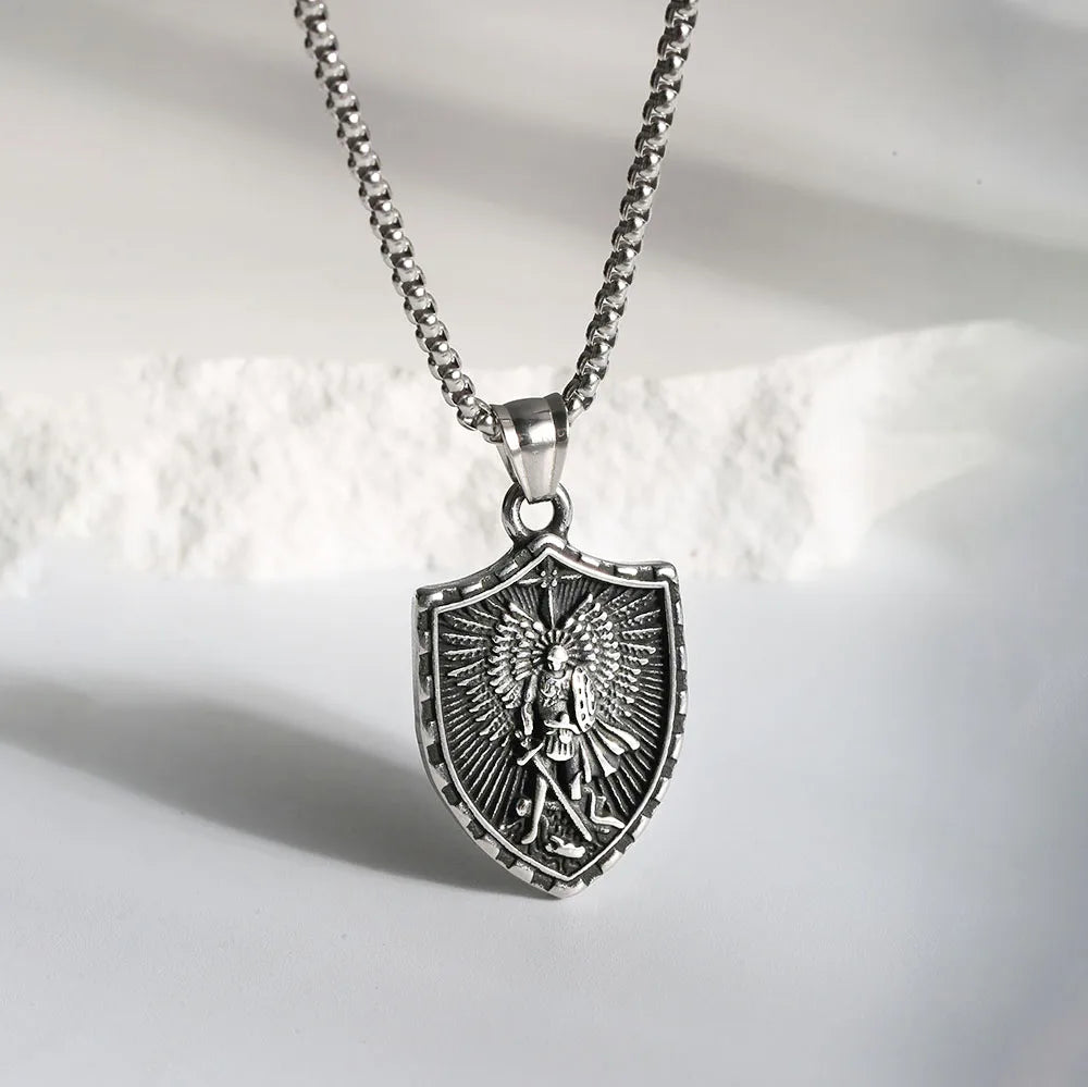 1PC Fadeless Stainless Steel Archangel Saint Michael Pendant Necklace for Men Christian Protection Amulet Necklace Man