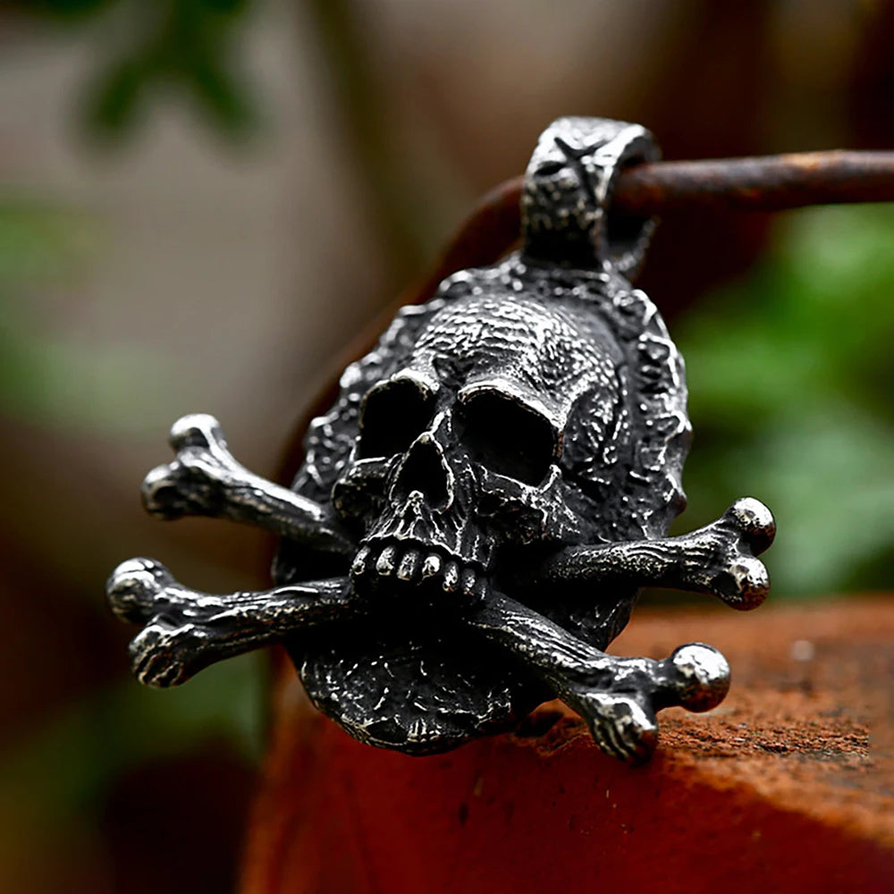 Gothic Skull Crossbones Pendant Necklace — Stainless