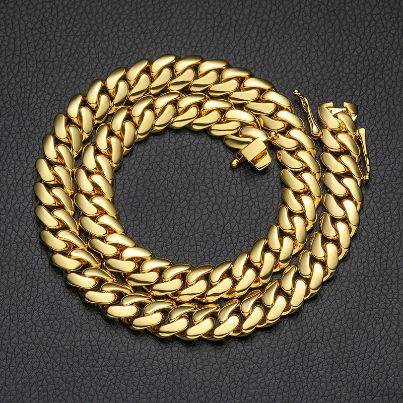 Luxury 24K 9999 Pure Gold real gold Men's 10MM 12mm width smooth large Cuban chain butterfly buckle necklace