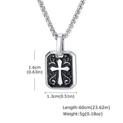 Black Enamel Cross Dog Tag Necklace — Stainless Steel