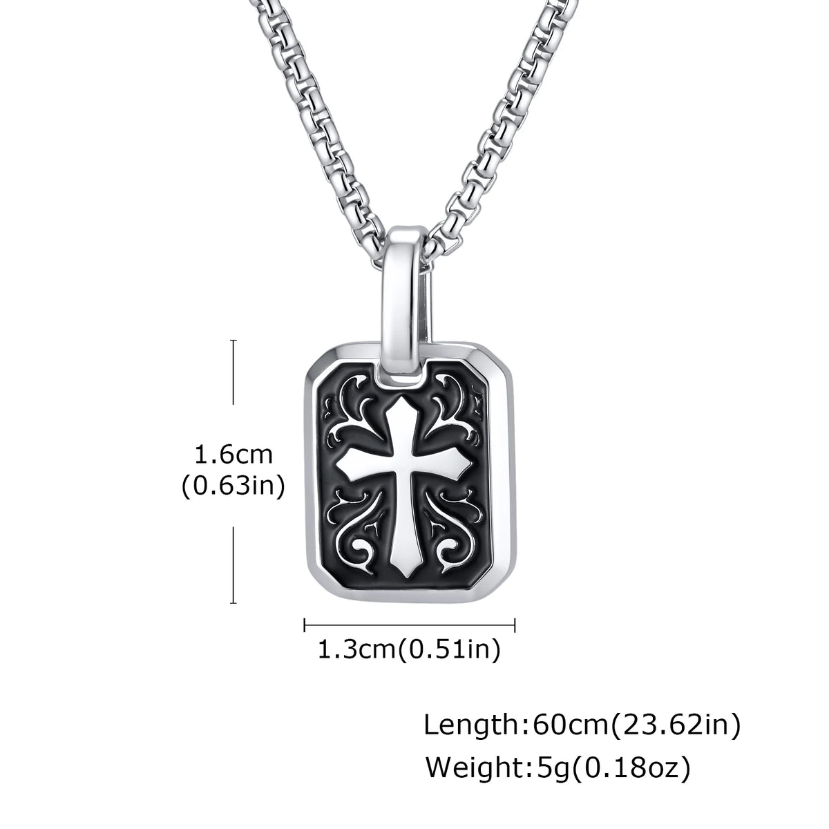Black Enamel Cross Dog Tag Necklace — Stainless Steel