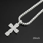 Iced Out Cross Pendant Necklace — 4mm Tennis Chain, Two-Tone
