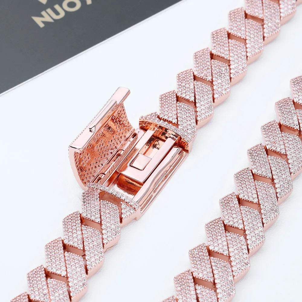 Rose Gold Cuban Chain Necklace Iced Out 15MM