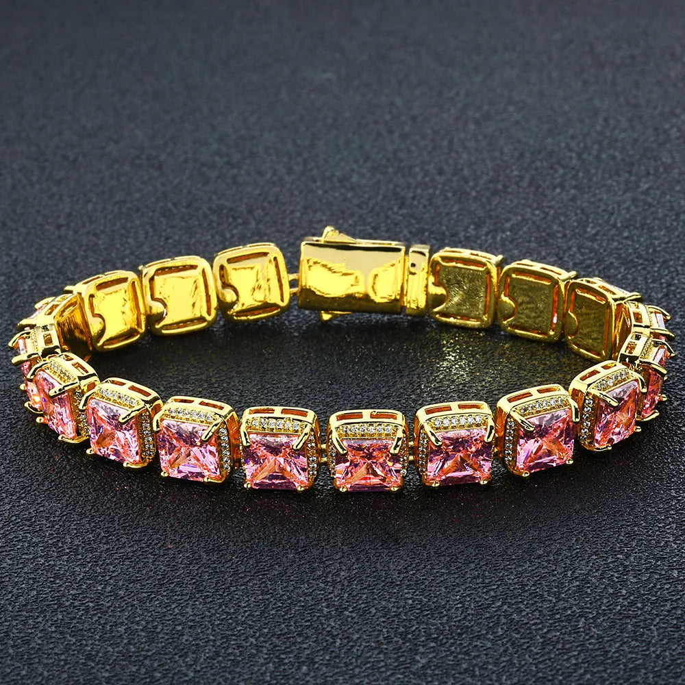 Tennis Chain Necklace Iced Out Pink Princess Cut