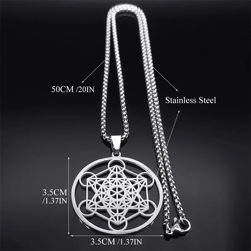Yoga Hindu Buddhism 7 Chakra Stainless Steel Necklace Sacred Geometry Angel Seal Metatron Symbol Necklace Jewelry