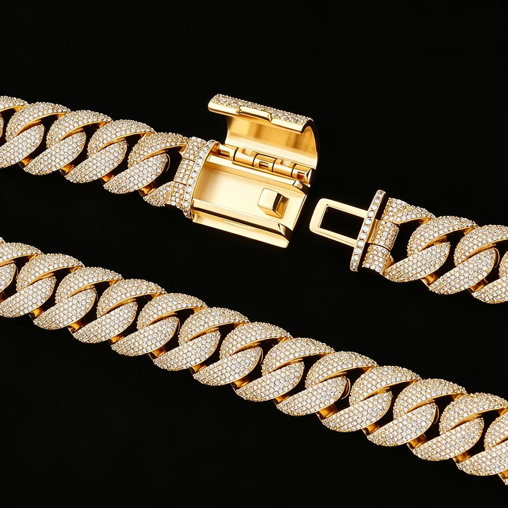 ESKEEM Customized Heavy Cuban Chain 22mm 5Rows Iced Out Cubic Cuban Link Chain Hiphop Necklace Bracelet Set Gift