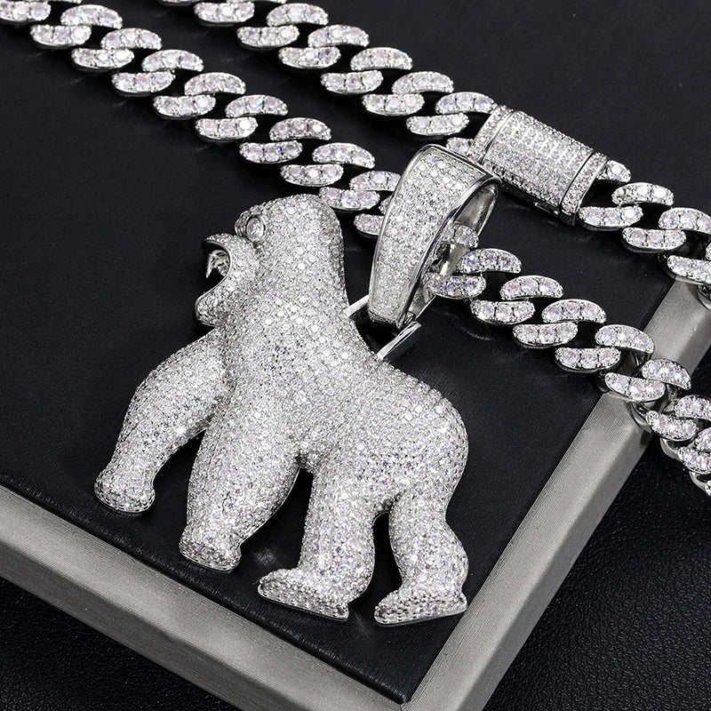 Men's Animal Gorilla Pendant Necklace, Fashionable Hip-Hop, Punk Rock, Animal Jewelry, Fashionable