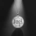 LIKGREAT Stainless Steel Lesser Key of King Solomon Occult Sigil 72 Demon Medalion Necklace for Men Women Pagan