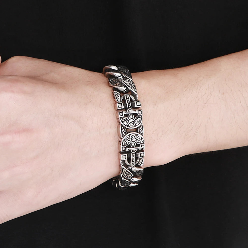 Cross Bracelet for Man Solid Stainless Steel Curb Link Chain Ancient Egyptian Style Wristband Jewelry Gifts Patterned