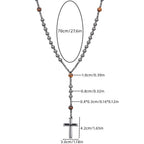 Black Hematite Round Beads Yellow Tiger-eye Stone Cross Pendant Necklace for Men and Women
