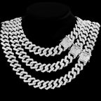 Hip Hop Men Iced Out Chain Prong Rhombus Cuban Link Necklace 14/20MM width Gold Silver Color Thick Cuban Chain Necklace