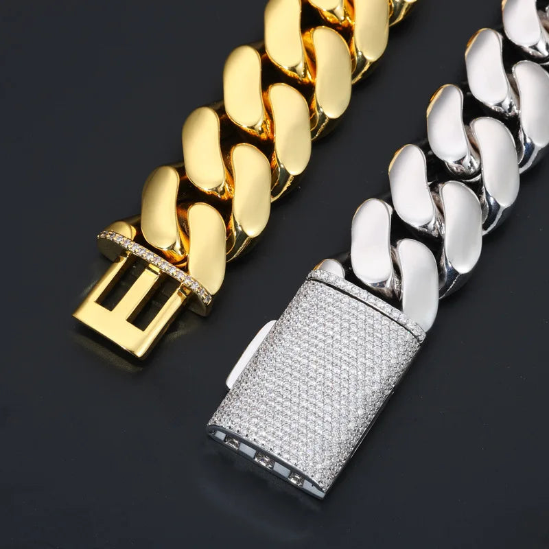 Iced Out Rhombus Cuban Link Chain Necklace 25mm — Two-Tone