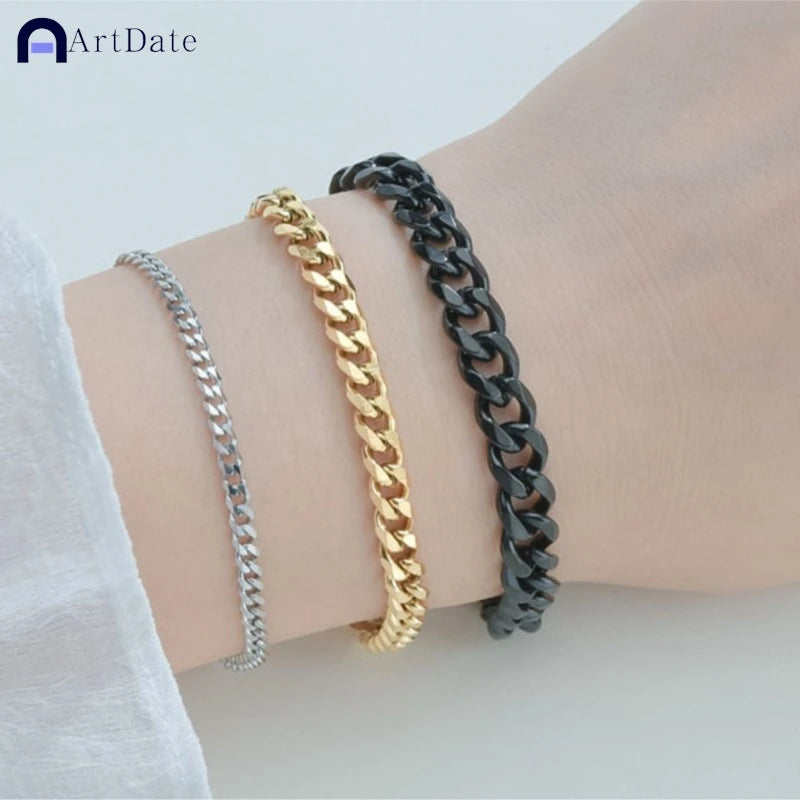 316L Stainless Steel Cuban Chain Bracelet for Men Women Figaro Vintage Metal Viking Kpop Pulseras Emo Cute Luxury