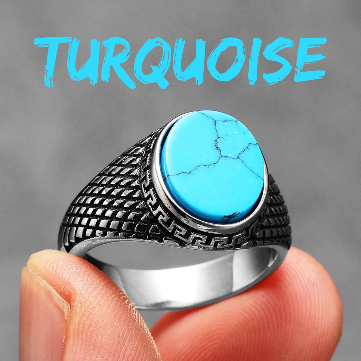 Turquoise Stone Ring Stainless Steel Minimal